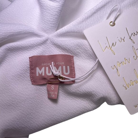 Show Me Your Mumu Kylo White Bodysuit Size Small NWT Tie Strap V-Neck - Picture 5 of 6